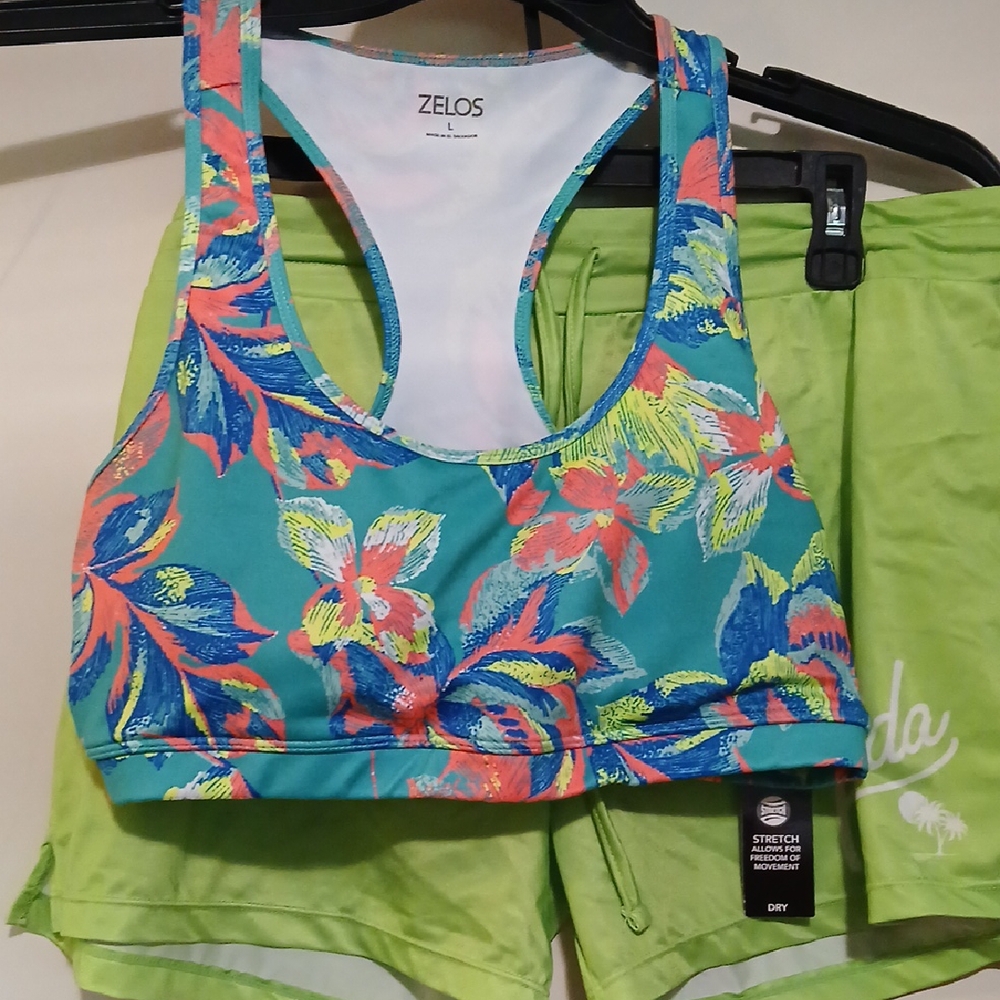 Zelos Women's Tropical Print Workout Top w/matching shorts
